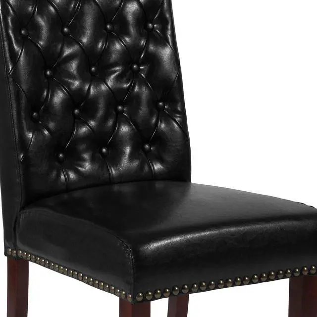 Alt view image 16 of 20 - HERCULES Series Black Leather Parsons Chair with Rolled Back, Accent Nail Trim and Walnut Finish
