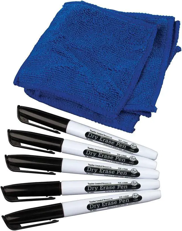 Alt view image 2 of 4 - Teacher Created Resources Dry Erase Pens & Microfiber Towels Fine Tip Black 5