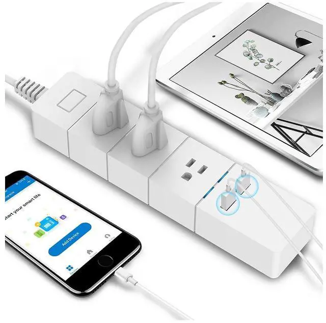 Alt view image 12 of 12 - Aluratek (ASHPS05F) - Eco4life Wi-Fi Smart Power Strip with Surge Protection for Home and Office (3 x AC Outlets, 2 x USB Ports), iOS & Android