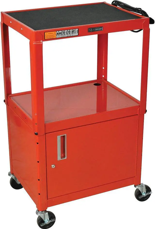 Main image of Luxor Steel Adjustable Height AV Cart W/Cabinet Red AVJ42C-RD
