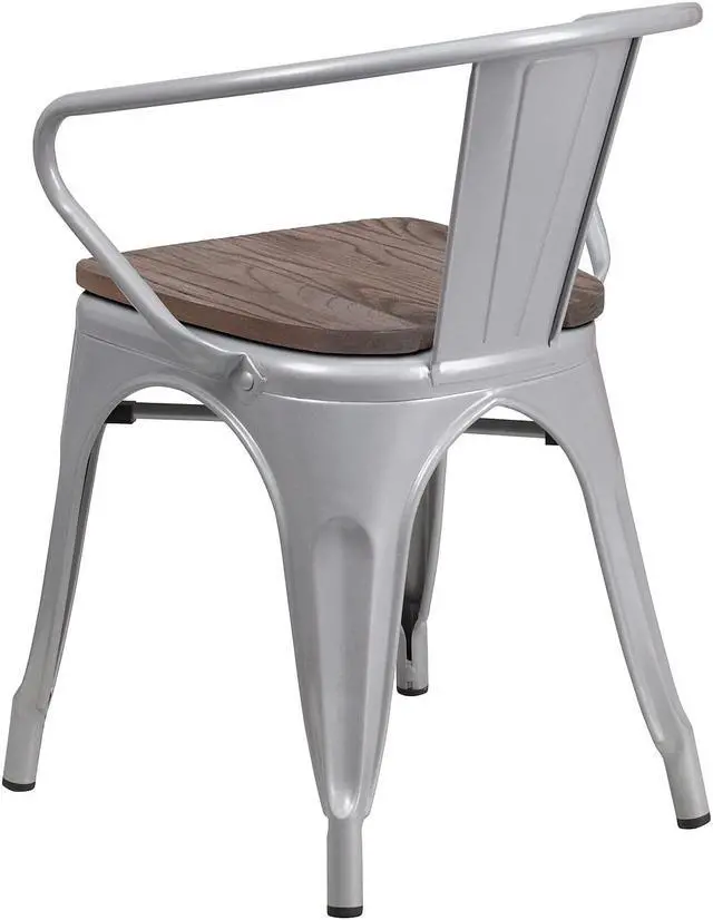 Alt view image 11 of 14 - FLASH FURNITURE 4-CH-31270-SIL-WD-GG Silver Metal Chair with Wood Seat and Arms