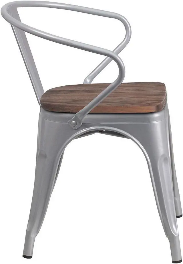 Alt view image 13 of 14 - FLASH FURNITURE 4-CH-31270-SIL-WD-GG Silver Metal Chair with Wood Seat and Arms