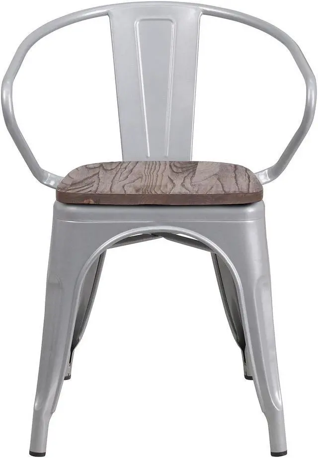 Alt view image 14 of 14 - FLASH FURNITURE 4-CH-31270-SIL-WD-GG Silver Metal Chair with Wood Seat and Arms