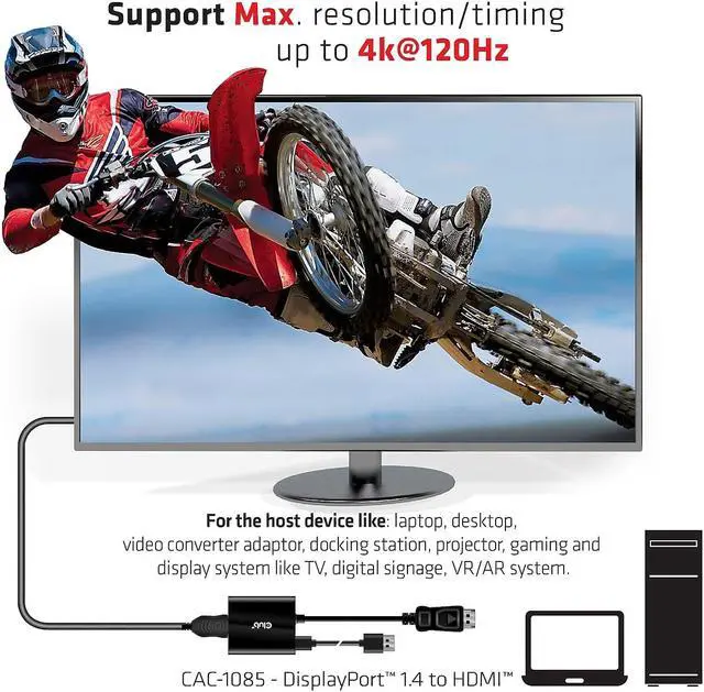 Alt view image 10 of 14 - Club3D CAC-1085 DisplayPort 1.4 to HDMI 4K120Hz HDR Active Adapter M/F