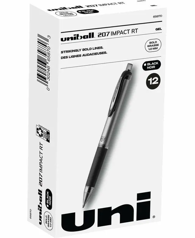 Alt view image 6 of 16 - Uni-Ball 65870 - Gel Impact 207 Retractable Pen 1 mm Pen Point Size - Black Ink - 1 Each