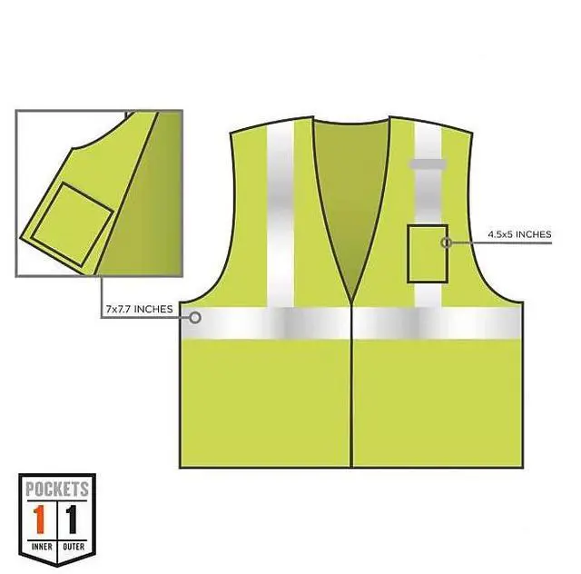 Alt view image 6 of 8 - Ergodyne GloWear 8256Z High-Visibility Zipper Safety Vest Class 2 4XL/5XL Lime