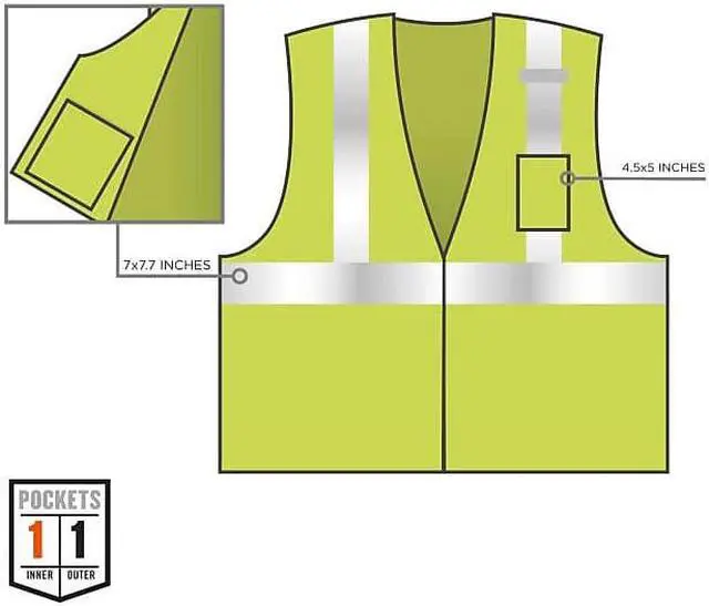 Alt view image 8 of 8 - ERGODYNE 8256Z Lime Treated Polyester Hi-Vis Class 2 Ve, Polyester, Lime,