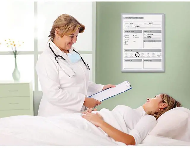 Alt view image 5 of 6 - Ghent GRPM311P-23 Patient Room Magnetic Whiteboard - Hospital Patient Chart - 24" x 36" - White/Gray Surface, Satin Aluminum Frame