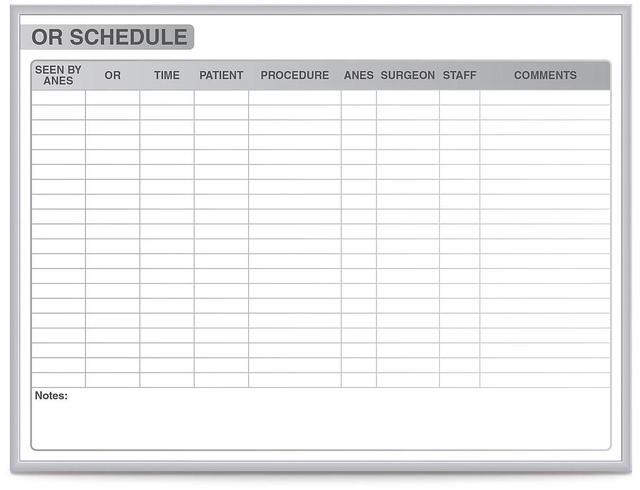Main image of Ghent GRPM313S-46 OR Schedule Magnetic Whiteboard - Operating Room Scheduling Chart - 72.5" x 48.5" - White/Gray Surface, Satin Aluminum Frame