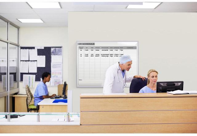 Alt view image 4 of 5 - Ghent GRPM313S-46 OR Schedule Magnetic Whiteboard - Operating Room Scheduling Chart - 72.5" x 48.5" - White/Gray Surface, Satin Aluminum Frame