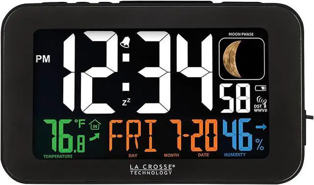 Alt view image 9 of 11 - La Crosse Technology 617-1485B Atomic Color Alarm Clock With Indoor Temperature & Humidity