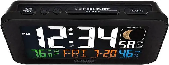 Alt view image 10 of 11 - La Crosse Technology 617-1485B Atomic Color Alarm Clock With Indoor Temperature & Humidity