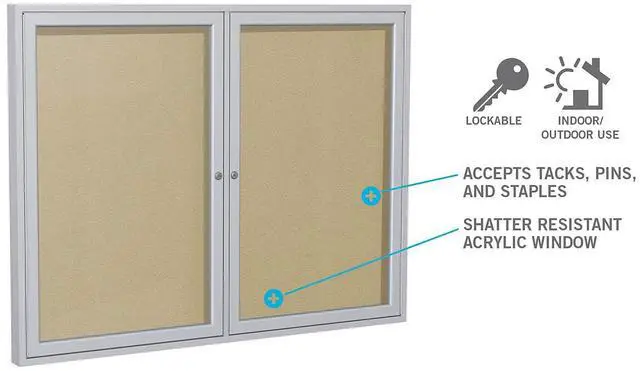 Alt view image 5 of 7 - Ghent PA12418VX-193 1 Door Enclosed Vinyl Bulletin Board with Satin Frame - 18" x 24" - Silver Surface, Satin Aluminum Frame