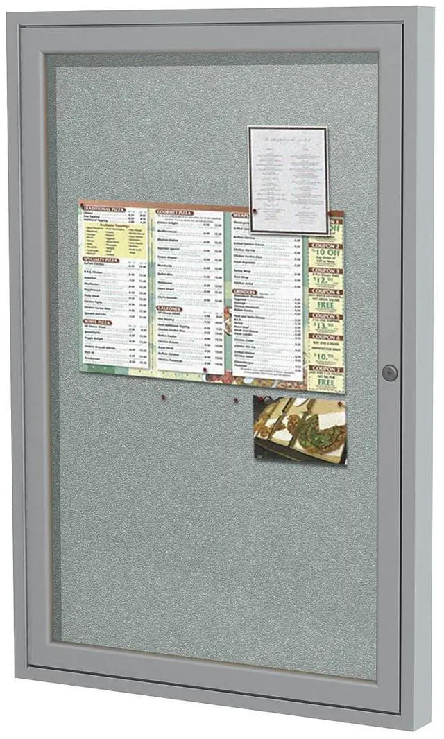 Alt view image 2 of 7 - Ghent PA12418VX-193 1 Door Enclosed Vinyl Bulletin Board with Satin Frame - 18" x 24" - Silver Surface, Satin Aluminum Frame