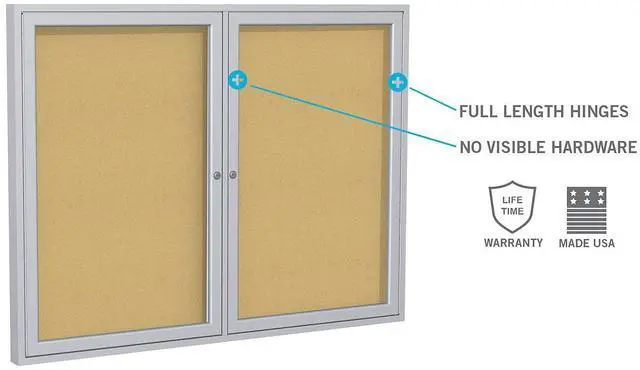 Alt view image 6 of 7 - Ghent PA24860K 2 Door Enclosed Natural Cork Bulletin Board with Satin Frame - 60" x 48" - Tan Surface, Satin Aluminum Frame