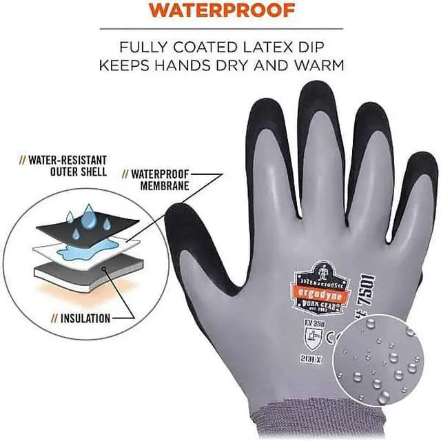 Alt view image 7 of 9 - Ergodyne ProFlex 7501 Waterproof Winter Work Gloves Gray Medium 12 Pairs (17633)