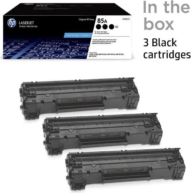 Alt view image 12 of 17 - HP 85A 3-pack Black Original LaserJet Toner Cartridges, CE285AT1