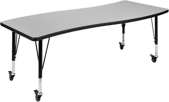 Alt view image 5 of 14 - Mobile 26"W x 60"L Rectangular Wave Flexible Collaborative Grey Laminate Activity Table - Height Adjustable Short Legs