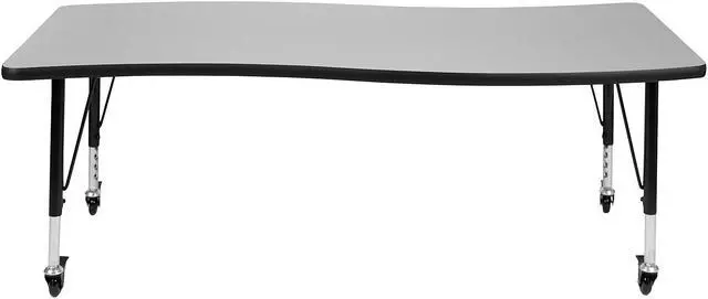 Alt view image 10 of 14 - Mobile 26"W x 60"L Rectangular Wave Flexible Collaborative Grey Laminate Activity Table - Height Adjustable Short Legs