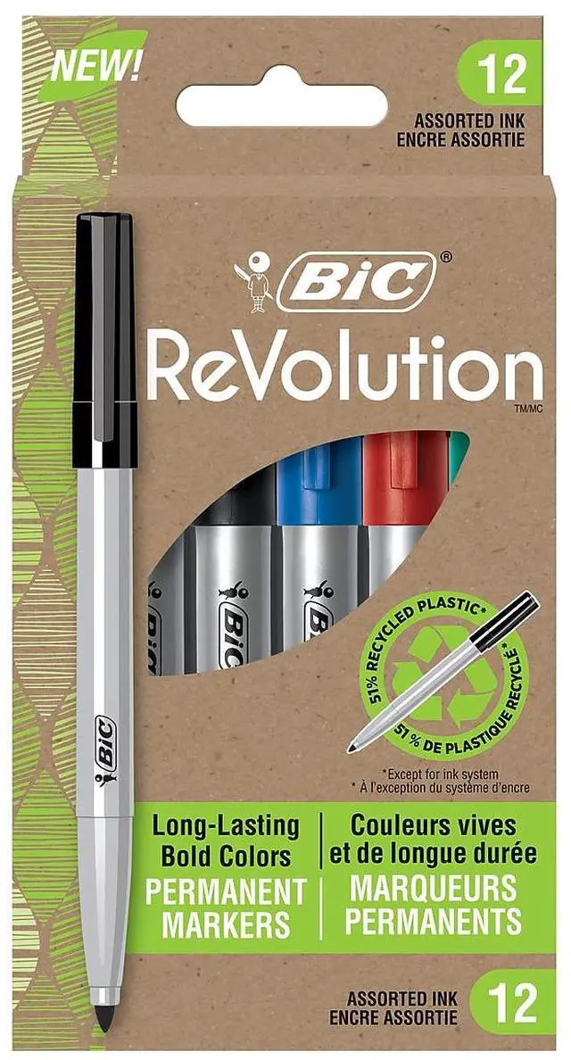 Alt view image 2 of 6 - BIC ReVolution Permanent Markers Fine Bullet Tip Assorted Colors Dozen PMER12AST