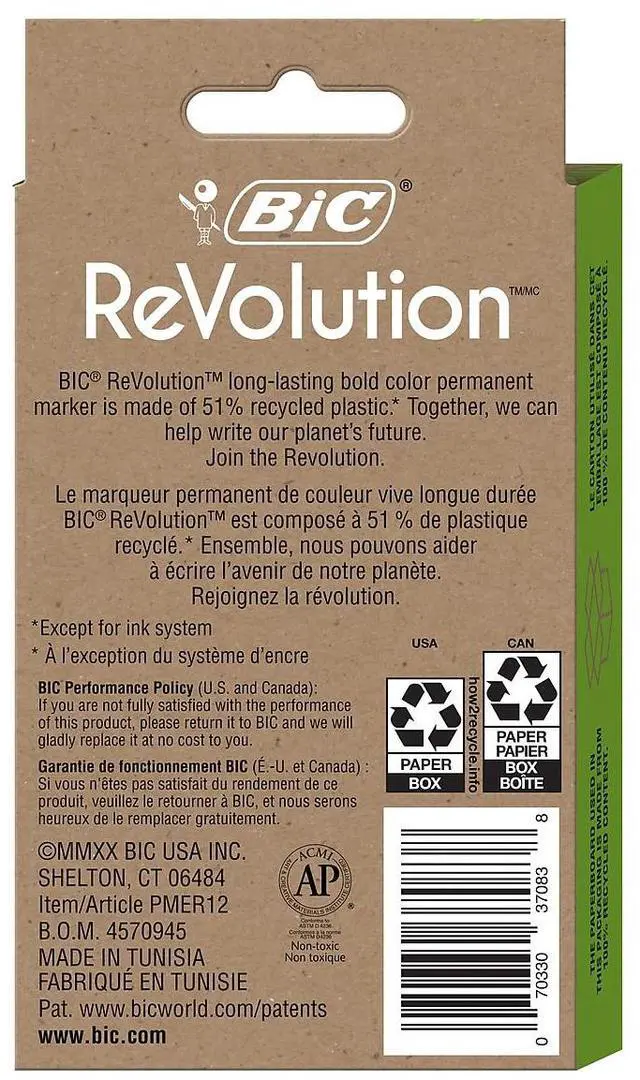 Alt view image 6 of 6 - BIC ReVolution Permanent Markers Fine Bullet Tip Assorted Colors Dozen PMER12AST