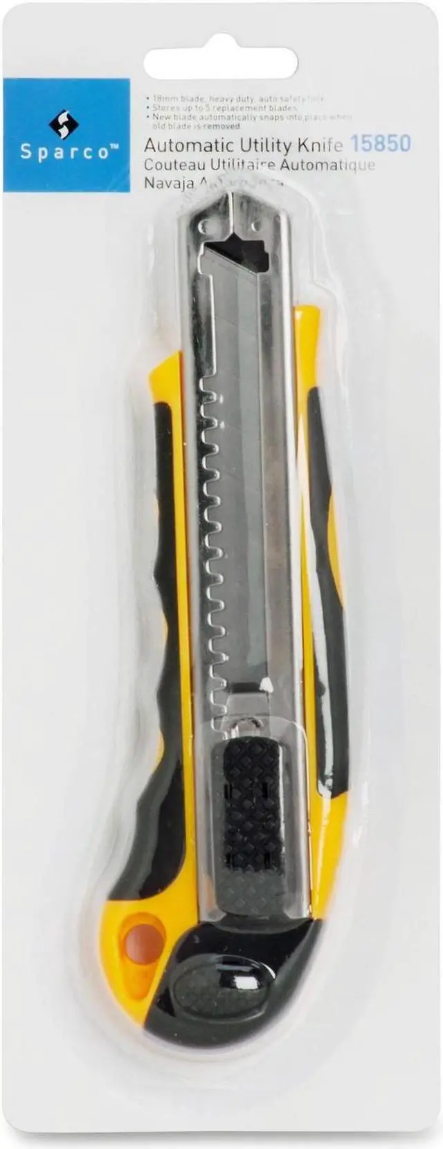Main image of Sparco Automatic Utility Knife w/4 Blades Yellow/Black 15850
