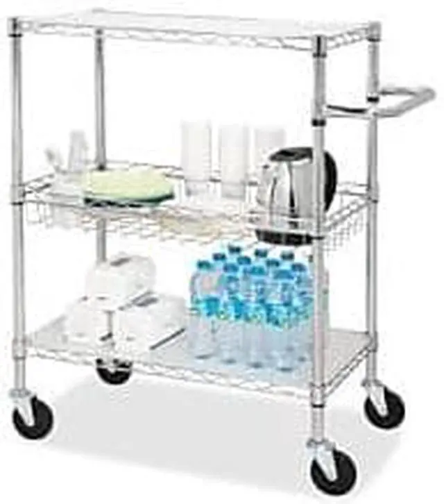 Alt view image 11 of 12 - Lorell 3-Tier Wire Rolling Cart 18"x30"x40" Chrome 84858