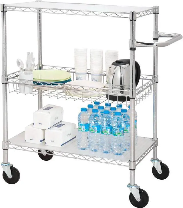 Alt view image 10 of 12 - Lorell 3-Tier Wire Rolling Cart 18"x30"x40" Chrome 84858