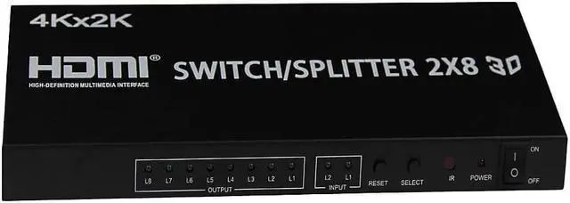Alt view image 9 of 9 - 4XEM 2x8 Port HDMI Splitter\Switcher Supports 3D 4K/2K