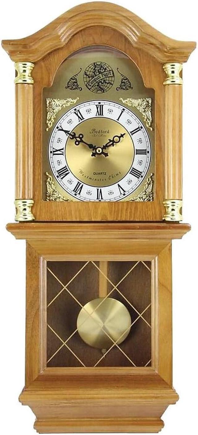 Alt view image 7 of 9 - Bedford Clock Collection Classic Golden Oak Chiming Wall Clock With Swinging Pendulum