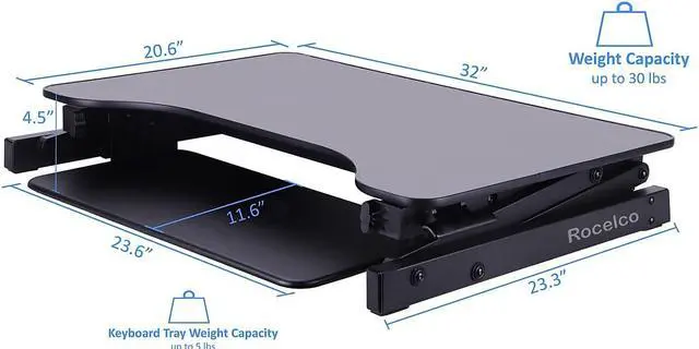 Alt view image 11 of 15 - Rocelco Height Adjustable Standing Desk Riser - ADR 32" wide - Black Finish - with Bonus Screen Cleaner