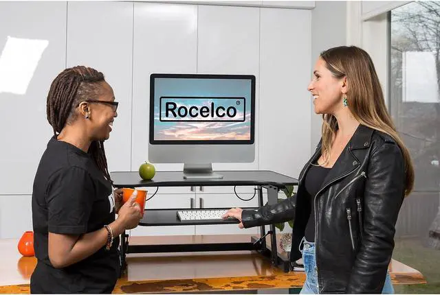 Alt view image 12 of 15 - Rocelco Height Adjustable Standing Desk Riser - ADR 32" wide - Black Finish - with Bonus Screen Cleaner