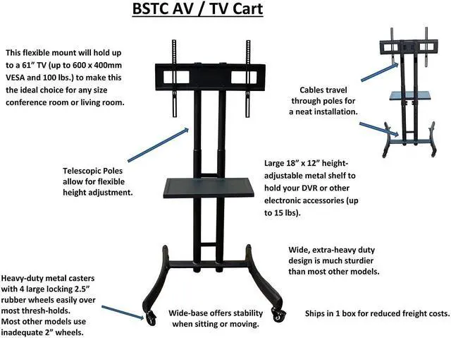 Alt view image 6 of 6 - Rocelco BSTC Basic Flat-Panel TV Cart