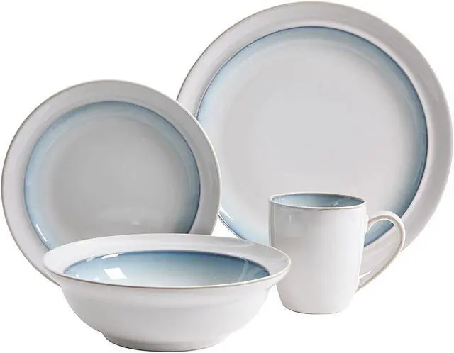 Alt view image 11 of 12 - Gibson 110957.16 Ge Lawson Dinnerware, White Teal - 16 Piece
