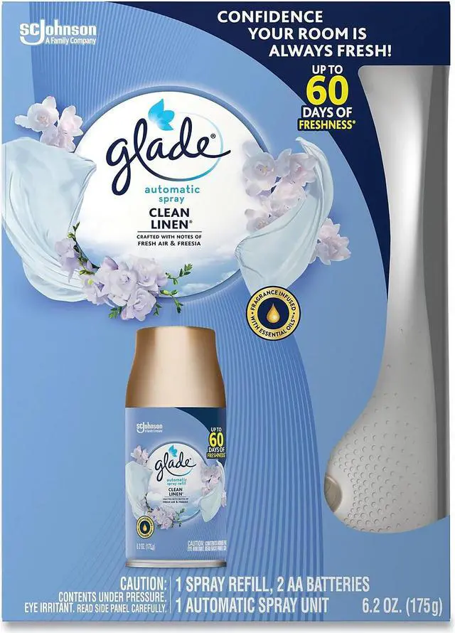 Alt view image 12 of 15 - Glade Automatic Air Freshener Starter Kit Spray Unit & Refill Clean Linen