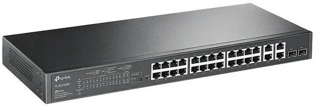Alt view image 10 of 15 - TP-Link 24-Port 10/100Mbps + 4-Port Gigabit Smart PoE+ Switch - 24 Ports - Manageable - 2 Layer Supported - 2 SFP Slots - 18.80 W Power Consumption - 250 W PoE Budget - Optical Fiber, Twisted Pair - P