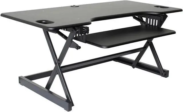 Alt view image 12 of 17 - Rocelco Deluxe 46" wide Height Adjustable Standing Desk Riser with Extended Vertical Range (Black)