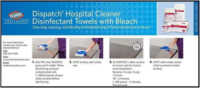 Alt view image 17 of 20 - Clorox CLO 69150 Dispatch Hospital Cleaner Disinfectant Towels with Bleach Wipes Canister (150 CT.)