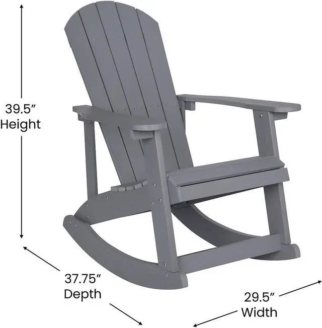 Alt view image 12 of 13 - Savannah Set of 2 All-Weather Poly Resin Wood Adirondack Rocking Chairs in Gray with Blue Cushions for Deck, Porch, and Patio
