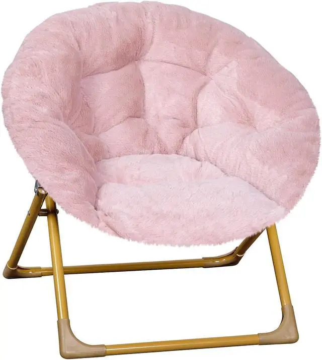 Alt view image 11 of 20 - Gwen 23" Kids Cozy Mini Folding Saucer Chair, Faux Fur Moon Chair for Toddlers and Bedroom, Blush/Soft Gold