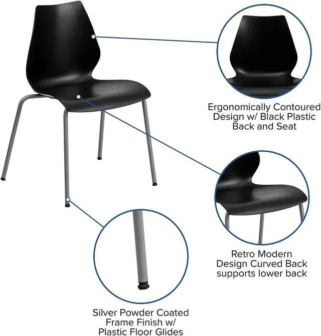 Alt view image 7 of 14 - Flash Furniture 5 Pk. HERCULES Series 770 lb. Capacity Black Stack Chair with Lumbar Support and Silver Frame