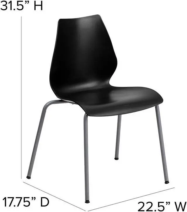 Alt view image 8 of 14 - Flash Furniture 5 Pk. HERCULES Series 770 lb. Capacity Black Stack Chair with Lumbar Support and Silver Frame