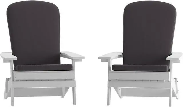 Alt view image 7 of 13 - Charlestown Set of 2 All-Weather Poly Resin Wood Adirondack Chairs in Green with Cream Cushions for Deck, Porch, and Patio