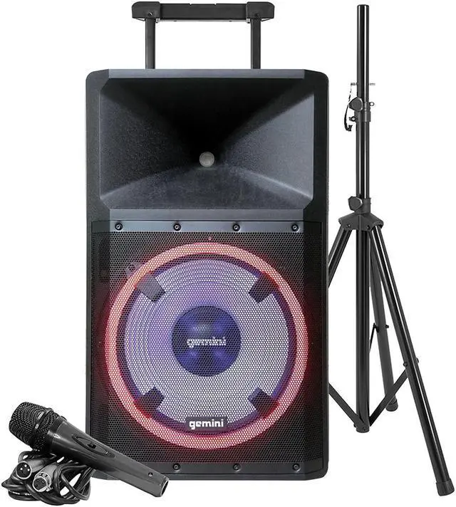 Alt view image 15 of 20 - Gemini GSP-L2200PK Unleash the Ultimate 15" Bluetooth Party Speaker with Dynamic LED Lights, Built in Media Player, and Included Microphone and Speaker Stand