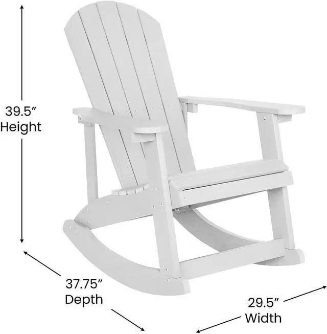 Alt view image 12 of 20 - Savannah Set of 2 All-Weather Poly Resin Wood Adirondack Rocking Chairs in White with Teal Cushions for Deck, Porch, and Patio