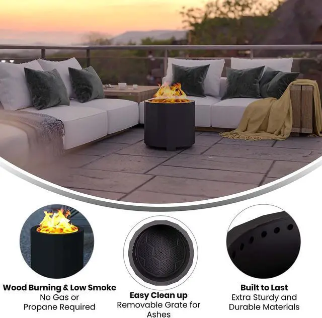 Alt view image 9 of 20 - Titus Commercial Grade 19.5 inch Smokeless Outdoor Firepit, Natural Wood Burning Portable Fire Pit With Waterproof Cover, Black