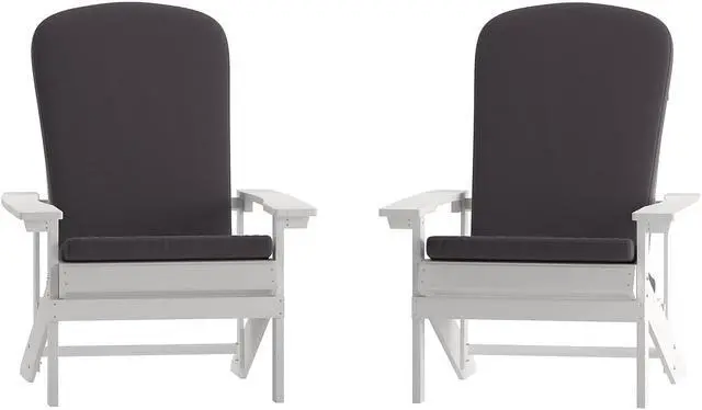 Alt view image 7 of 13 - Charlestown Set of 2 All-Weather Poly Resin Wood Adirondack Chairs in White with Gray Cushions for Deck, Porch, and Patio