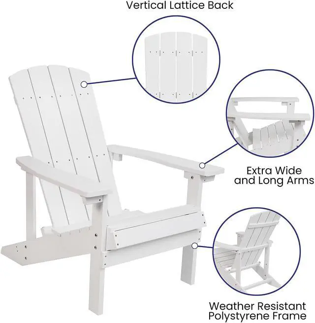 Alt view image 10 of 13 - Charlestown Set of 2 All-Weather Poly Resin Wood Adirondack Chairs in White with Gray Cushions for Deck, Porch, and Patio