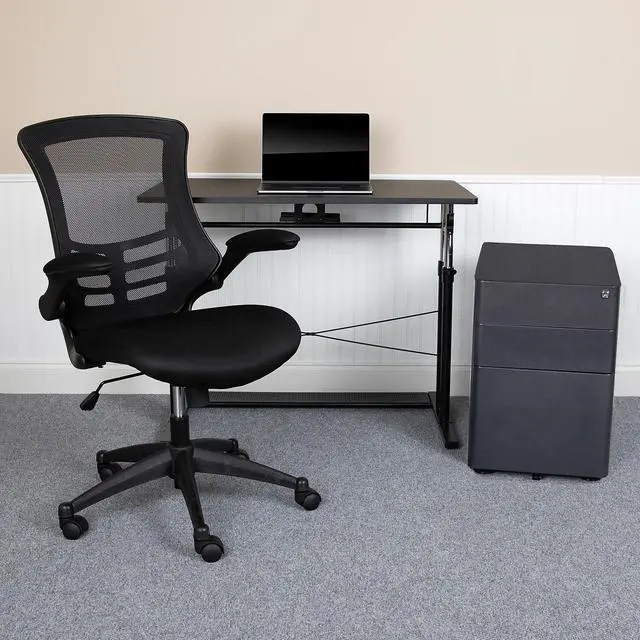 Alt view image 2 of 20 - Flash Furniture 39" Desk Office Bundle Set Black (BLNNAN21CPX5LBK)