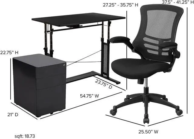 Alt view image 7 of 20 - Flash Furniture 39" Desk Office Bundle Set Black (BLNNAN21CPX5LBK)